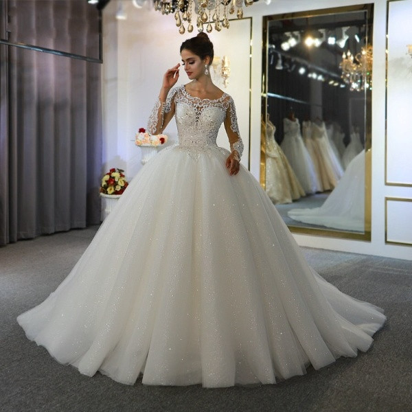 QueenLine  vestidos de novias lace dress elegant new wedding dress beautiful real work same as on photo