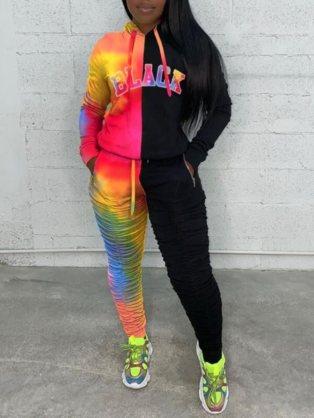 QueenLine Autumn Fashion Women Set Letter Print Long Sleeve Sweatsuit Ladies 2 Pieces Tops And Long Pant Suit