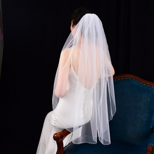 QueenLine  V38 Wedding Veil with Crystal Edge Wedding Dress Accessories Swiss Veil Dubai Wedding Vail with Diamond Photo Accessory|Bridal Veils