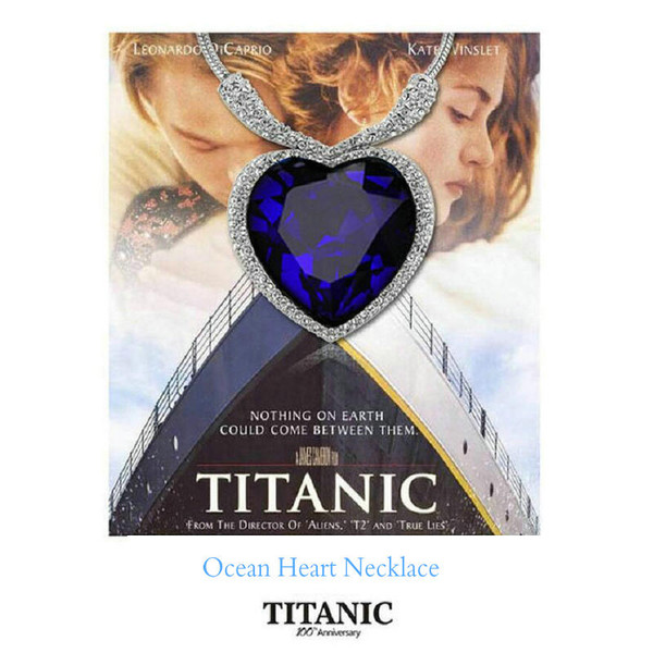 QueenLine Titanic Rose Ocean Heart Pendant Crystal Necklace Female Short Clavicle Necklace 5CT Crystal Gem Stone Pendant Lover Necklace|Pendant Necklaces