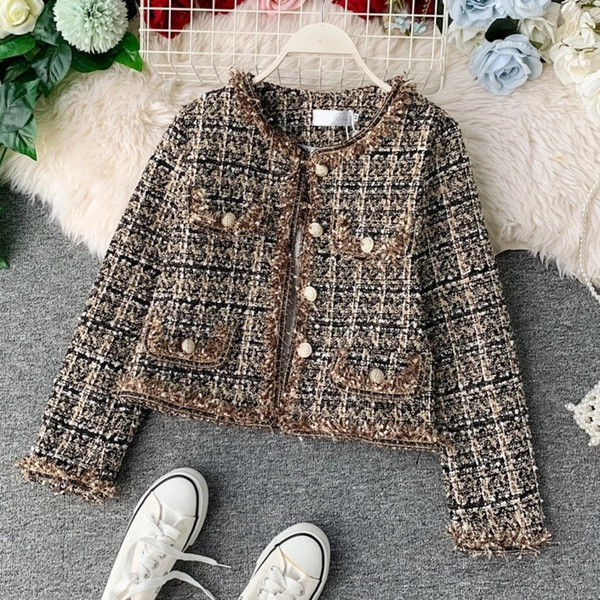 QueenLine Tweed jacket coat Luxury Runway Autumn Winter Women Slim Tweed jackets For Women V Neck Tassels Fashion ladies jackets Coat