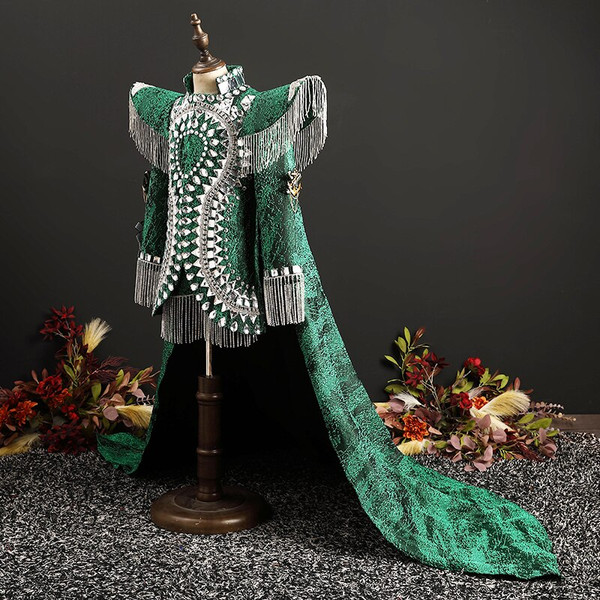 QueenLine High-end Girls Boys Beauty Contest Fashion Models Catwalk Fashion Dresses Children's Stage Costumes Trendy Stars Blazer Cloak