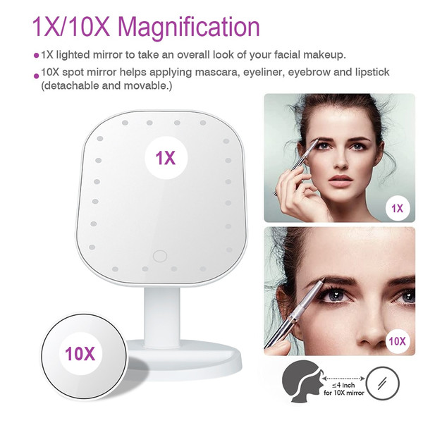 QueenLine Makeup Mirror With LED Lights Adjustable Touch Screen Cosmetic Mirror 10X Magnifying Multifunction Desktop Beauty Vanity Mirrors