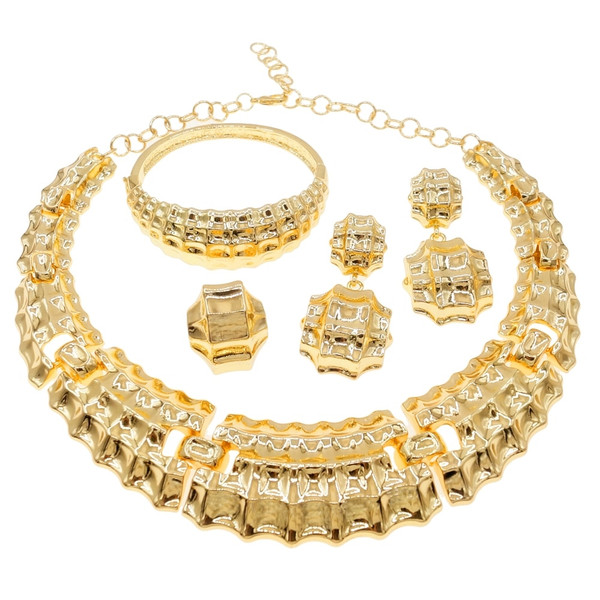 QueenLine Newest Dubai Gold Jewelry Set Gold Plated Necklace Wedding Banquet Woman Jewelry Set H0049