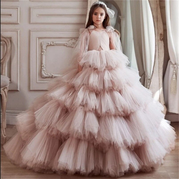 QueenLine Princess Flower Girl Dresses For Wedding Ruffles Tiered Tulle Princess Pageant Gowns Children First Communion Dress