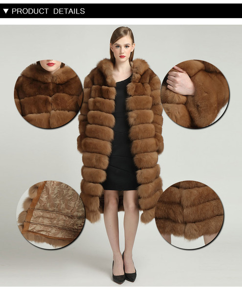 QueenLine Natural Fox Fur Coats Hooded Plus Size Customized Long Sleeve Lined Vest Overcoat New Winter Jackets Real Fox Fur