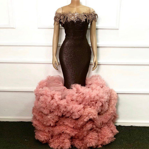 QueenLine Elegant Luxury Appliques Mermaid Dresses Off the Shoulder With Tulle Ruffles Fluffy Mermaid Prom Party Gowns Custom Made