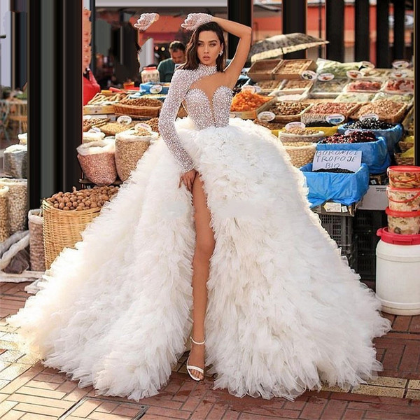 QueenLine Crystal Prom Dress Saudi Arabia Beading Evening Dresses Dubai Tiered Women Party Gowns For Weddings