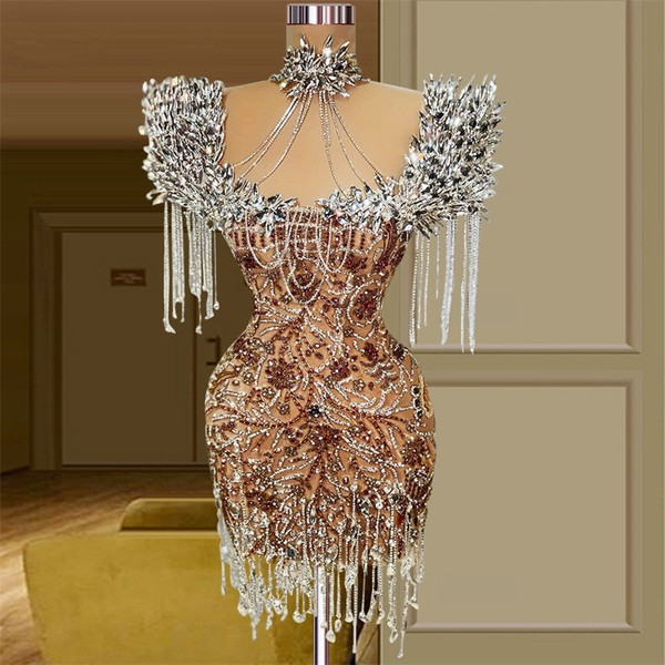 QueenLine  Newest Luxury Diamond Crystals Short Dress Graduation Party Dresses Sparkly Tassel Beading Evening Homecoming Dress