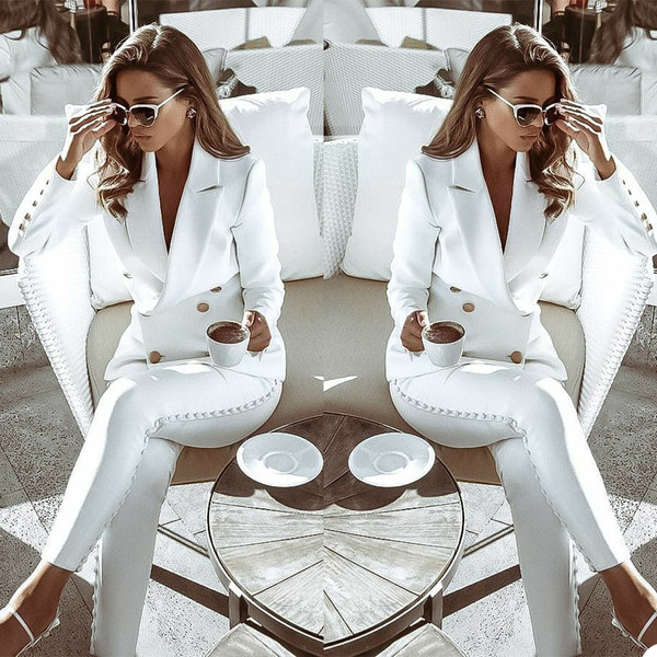 QueenLine Fashion Slim Fit Pants Suits Gold Double Breasted Leisure Outfits Evening Party Mother of the Bride Wedding Formal Wear 2 pcs