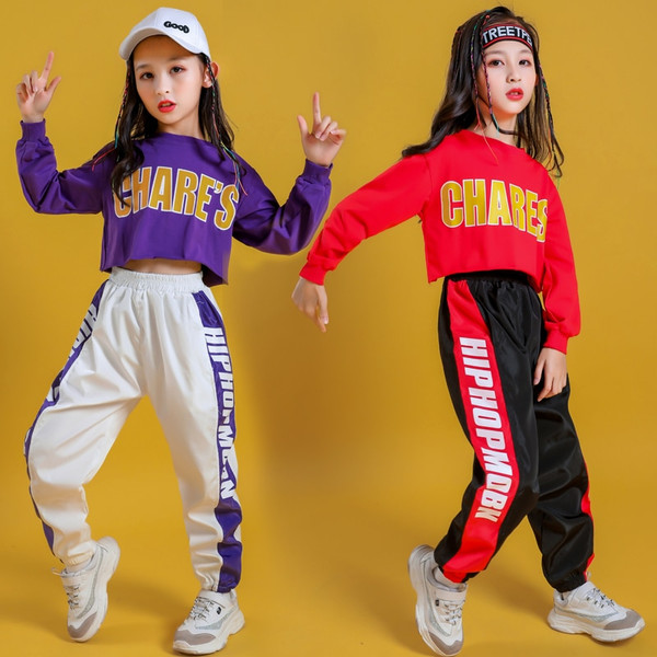 QueenLine Kid Cool Hip Hop Clothing Hoodie Sweatshirt Shirt Top Crop Causal Jogger Pants for Girl Jazz Ballroom Dance Costume Clothes Wear