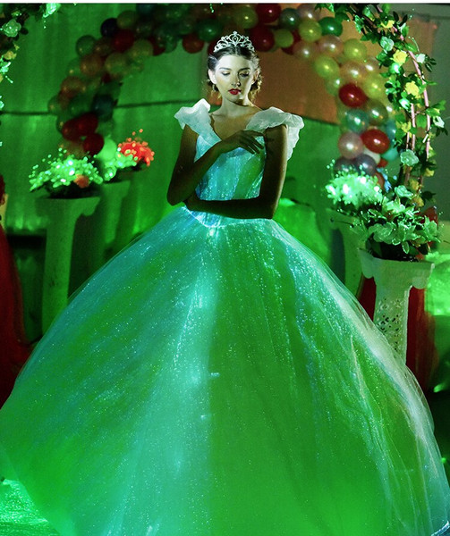 QueenLine Handmade Luminous Fiber Optic Bride Customized Design Light Up Clothes Dress For Wedding Rave