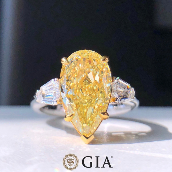 QueenLine GIA Diamonds Rings 5.00ct 18K Gold Fancy Yellow Diamonds Wedding Engagement Female Rings