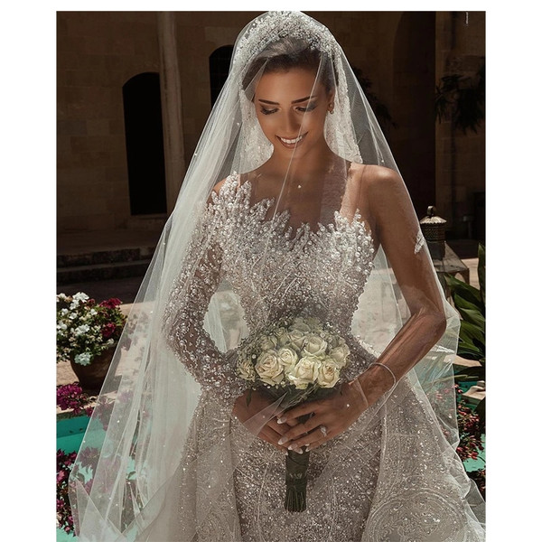 QueenLine Luxurious Mermaid Wedding Dress One Shoulder Sweetheart Applique Beading Pearl With Detachable Train Wedding Robe De mariée