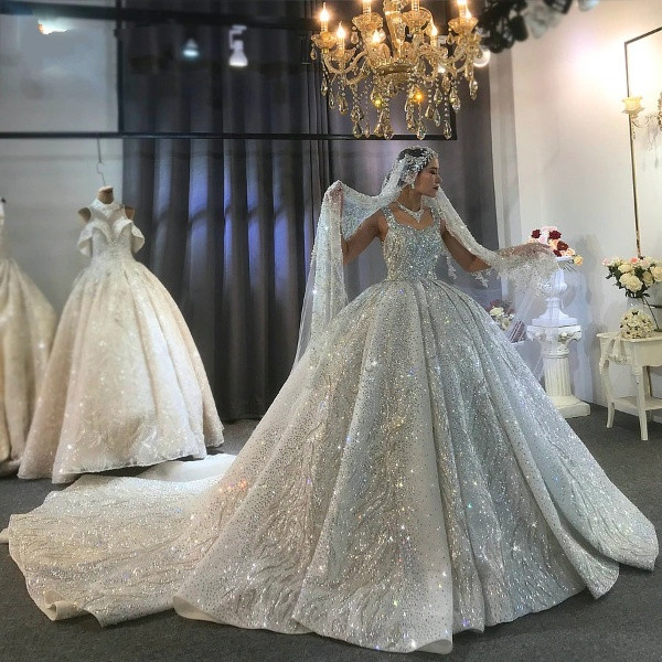 QueenLine Dubai Luxury Heavy Beading Sparkling Wedding Dress 