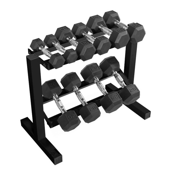 QueenLine 150 Lb. Coated Hex Dumbbell Weight Set, 5-25 Lb. with Black Rack barbell weights plates fitness 