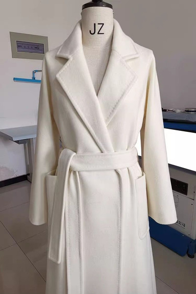 QueenLine High-end White Cashmere Long Wool Coat Female Black Loose Casual Fashion Navy Blue Commuting Coat 