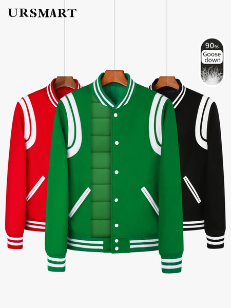 QueenLine Goose down baseball leather sleeve wool thickened college style warmth American style jacket