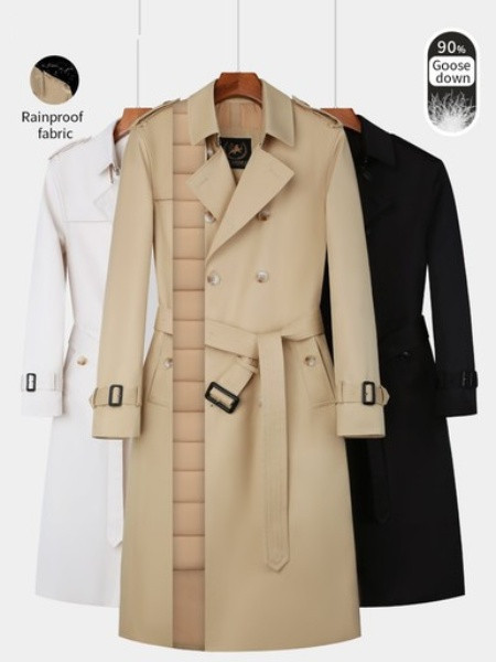 QueenLine Long knee length windbreaker down jacket custom 90 goose down winter thickened warm British rain proof trench coat