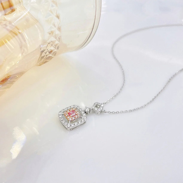 QueenLine Nature Solid 18K Gold 0.108ct Pink Diamonds Pendants Necklaces