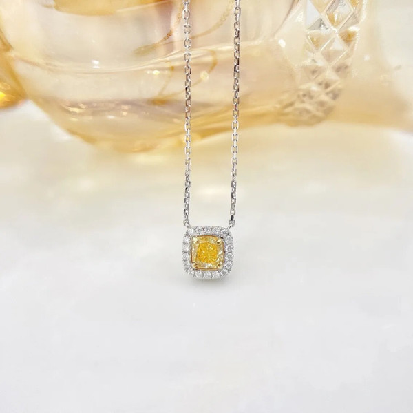 QueenLine  Pure 18K Gold Solid G18K Natural Yellow Diamonds 0.433ct Pendants Gemstone Necklaces