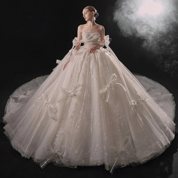 QueenLine Gorgeous Princess Strapless  Beading Bow Wedding Dresses 