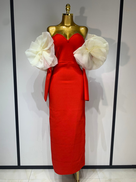 QueenLine Celebrity Luxury Elegant Sexy Off Shoulder Backless Long Sleeved Bodycon Bandage Dress