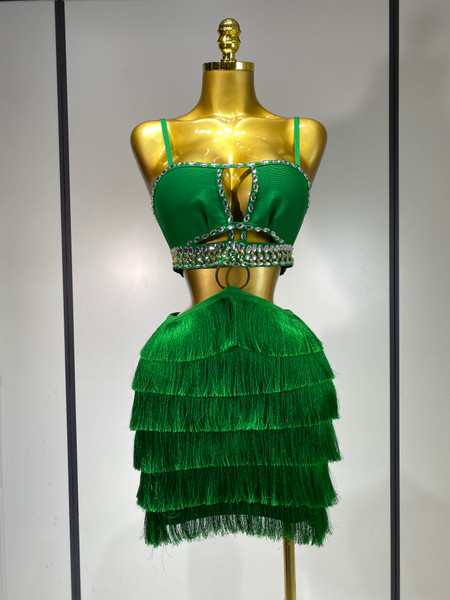 QueenLine Elegant Luxury Celebrity Sexy Sling Backless Green Bodycon Bandage Evening Dress