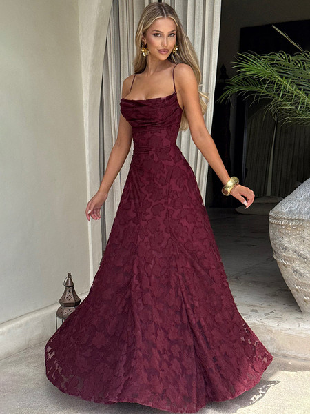 QueenLine Spaghetti Strap Backless Sexy Off-shoulder Sleeveless Lace-up Evening Maxi Dress