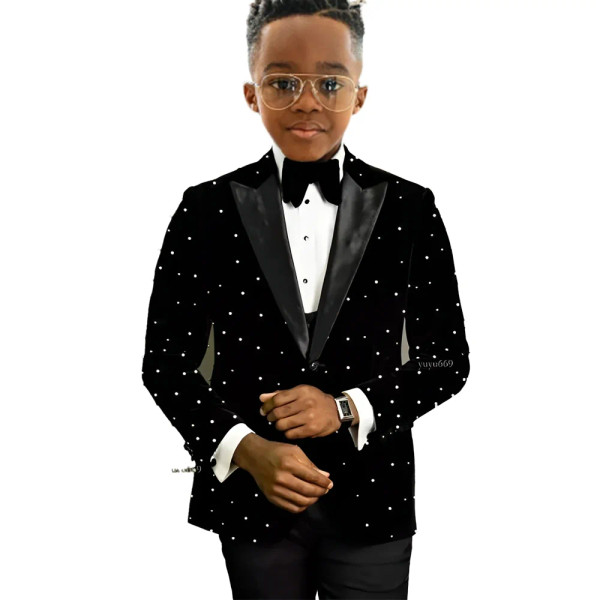QueenLine Luxury Beads Formal Wedding Tuxedo Slim Fit Boy Suits Custom 2-piece Set 3-16 Year Old