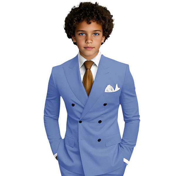 QueenLine Double Breasted Formal Tuxedo Slim Fit Formal Wedding Boys 2 Pieces Suit