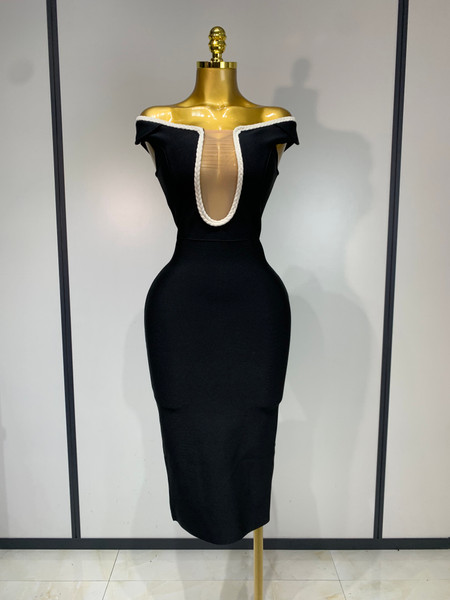 QueenLine Luxury Off Shoulder Cocktail Sexy Perspective Mesh patchwork Bandage Bodycon Evening Dress