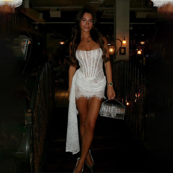 QueenLine Sexy Scoop Neckling Short/Mini Sheath With Long Rubbin Custom Made Formal Evening Wedding Dress