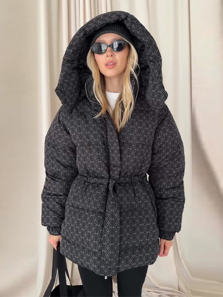 QueenLine Plaid Printed Cotton Quilted Thicken Zipper Slim Single Breasted Hooded Long Sleeve Casual Outwear Warm Coats
