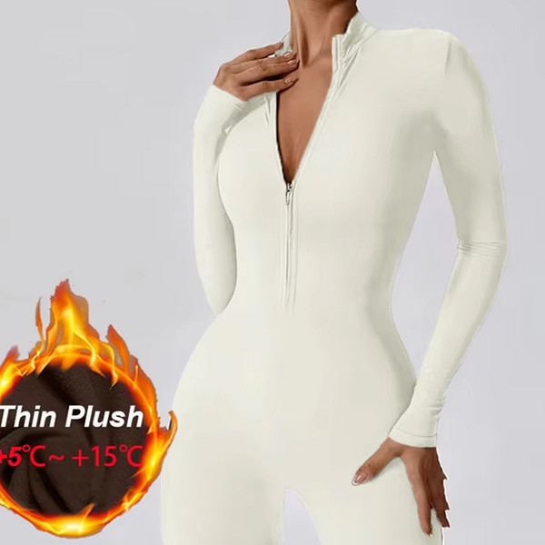 QueenLine One-Piece Long Sleeves Warm Thin Fleece Tracksuit Sports Suit Black Fitness Jumpsuits