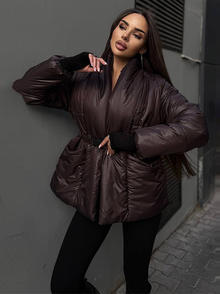 QueenLine Solid Cotton Coat Full Sleeve Waist Belt Loose High Street Fashion Casual Outwear Coats