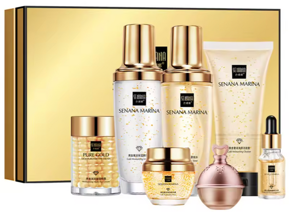 QueenLine 9PCS 24K Gold Facial Cleanser Eye Creams Face Cream Serum Lotion Toner Brightening Moisturizing Face Care Skin Care Sets