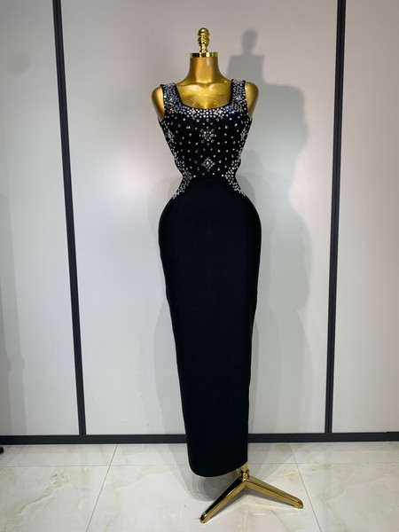 QueenLine Luxury Celebrity Elegant Sparkly Diamond Backless Sleeveless Bodycon Bandage Evening cocktail Dress