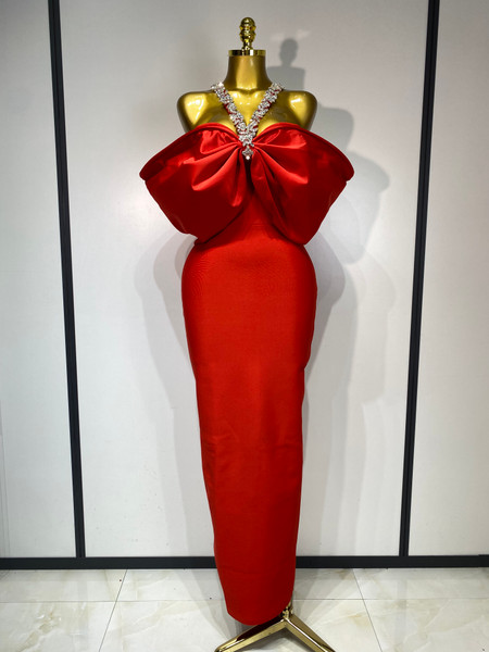 QueenLine Sexy Celebrity Elegant Luxury Halter Off the Shoulder Crystal Bodycon Long Bandage Evening Dress