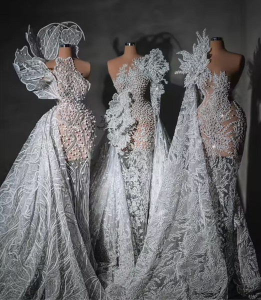 QueenLine 3 Designed Ivory Beaded Customized Engagement Evening Dress