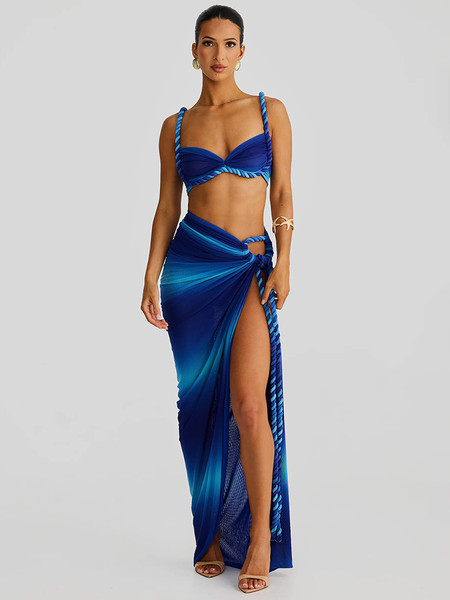 QueenLine Elegant Sexy  Strapless Crop Tops And Maxi Skirt Beach Two Piece Summer Sets