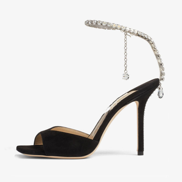 QueenLine Luxury Square toe Diamond chain word-cingulate Open toe Super high heel