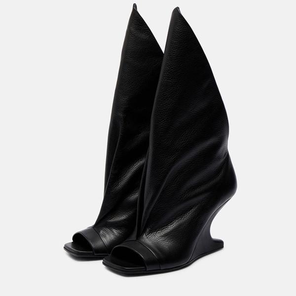 QueenLine Luxury suede Peep Square toe Alien heel Wedges Short boots