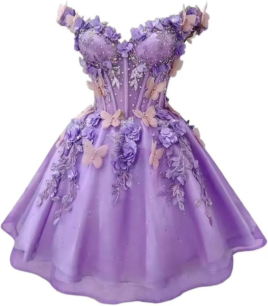 QueenLine Luxury Butterfly Customized Off the Shoulder Short Short Homecoming Dress