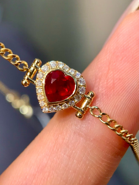 QueenLine Solid 18K Yellow Gold 0.67ct Natural Ruby Diamonds Bracelets