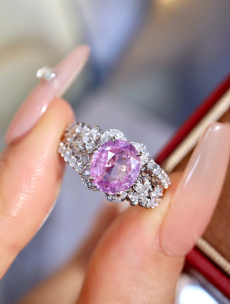 QueenLine G18K White Gold 2.05ct Natural Purplish Pink Sapphire Rings