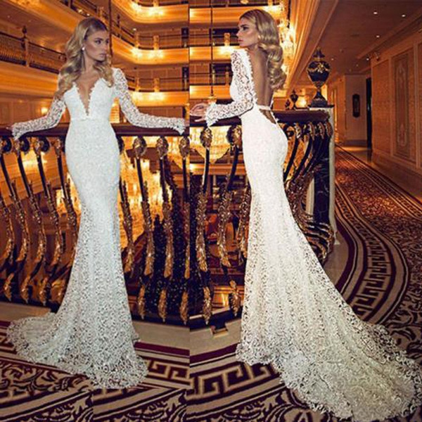 QueenLine Fashion Womens Ladies Stylish Solid Color Sexy Deep V Neck Lace Stitching Long-Sleeved Party Gown Wedding Halter Long Maxi Dress