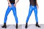 QueenLine  Sexy Men High Elastic Blue PVC Shiny Pencil Pants Tight Faux Leather Zipper Front Fashion Glossy Punk Pencil Pants Wear F123