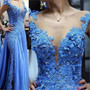 QueenLine  Blue Lace Appliques Mother of the Bride Dresses Illusion Pearls Beading Formal Godmother Evening Wedding Party Guests Gown Plus