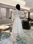 QueenLine Midi Dress Luxury Elegant A-Line Party Belt Hollow Out Lace Embroidery Dresses Women Spring Long Sleeve Vintage